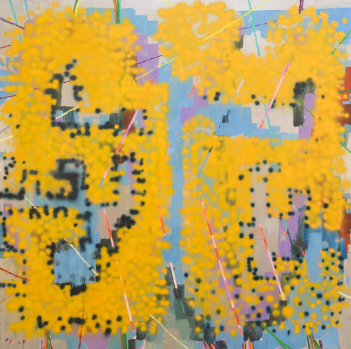 KeltieFerris Keltie Ferris, ST. SEBASTIAN, 2009. Oil, acrylic, sprayed paint & oil pastel on canvas, 80 x 80 inches. Courtesy of Horton & Liu, New York, NY. Photo: Mark Woods, New York, NY.